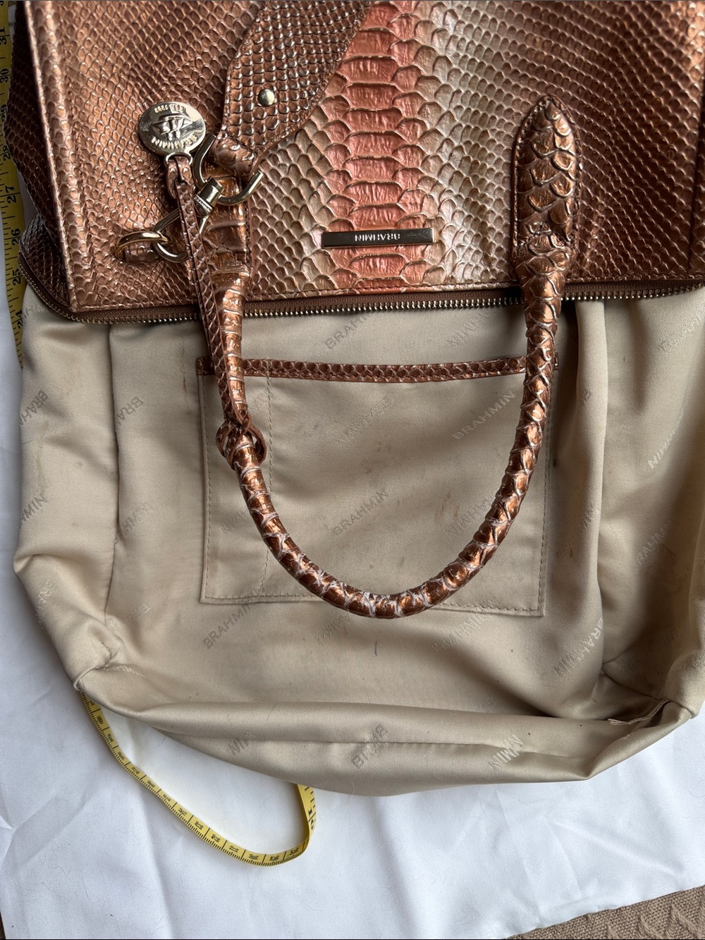 Brahmin Rose Gold Python-Embossed Satchel - Picture 6 of 7